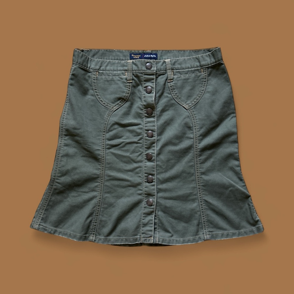 Y2K Abercrombie & Fitch Olive Green Twill Mini Skirt Snap Front ID#504690 Size 4